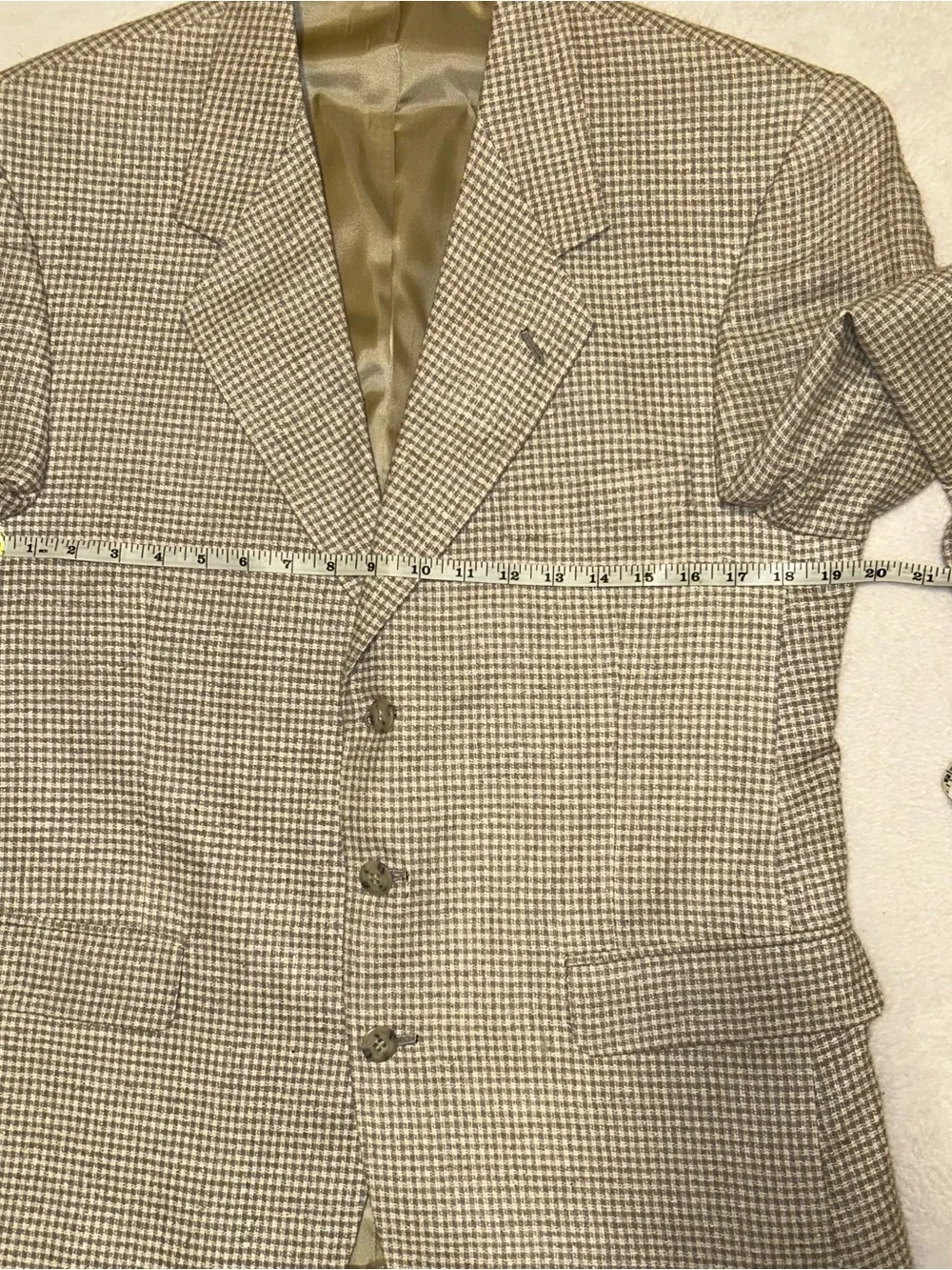 Vintage Bert Pulitzer 42S Beige/Gray Gingham Sport Coat Blazer Mens pure silk